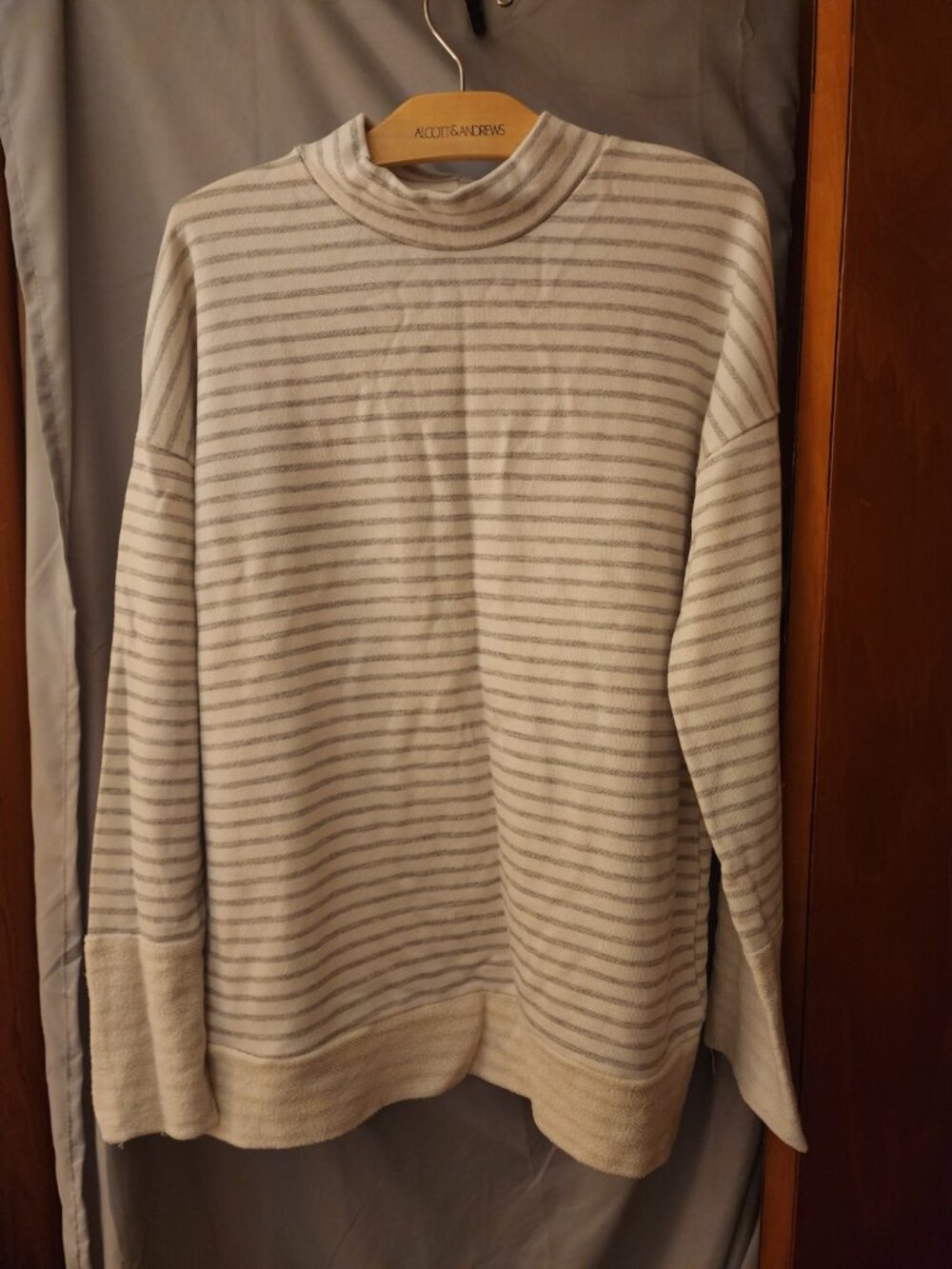 Lime N Chili Size Large Striped Cowl Neck Tunic Top Cream Gray
